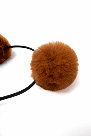 Pompoms Haarband Bruin Bolletjes Zacht Dons Diadeem 6