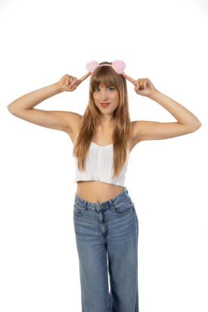 Pompoms Haarband Roze Bolletjes Zacht Dons Diadeem 3