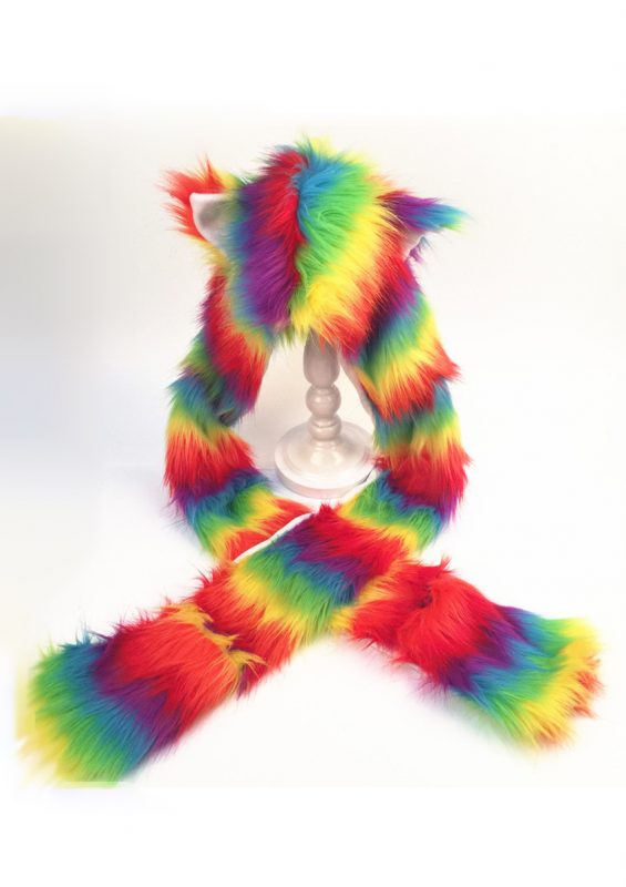 Regenboog wolf hood muts wanten oortjes
