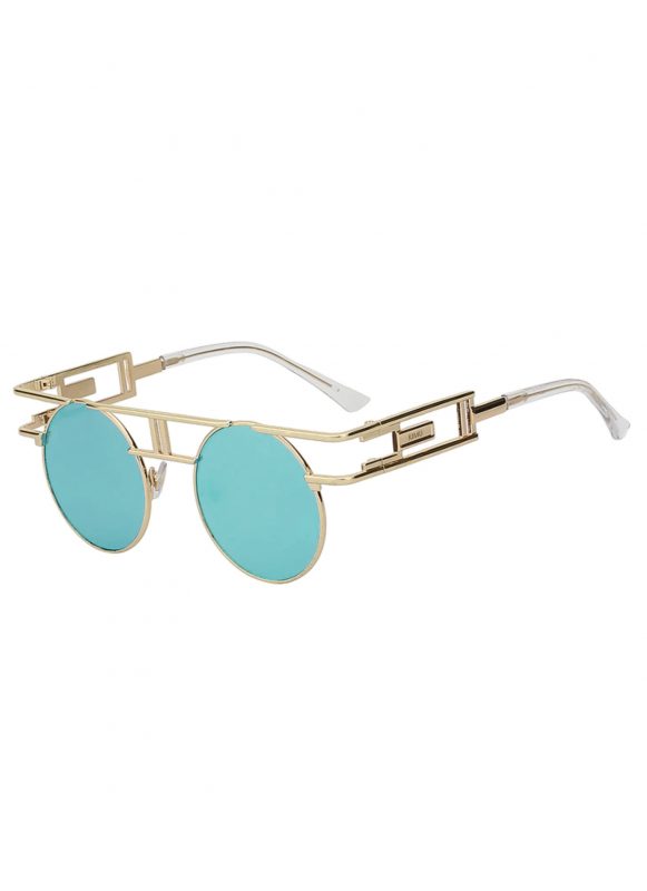 Retro ronde zonnebril steampunk blauw goud