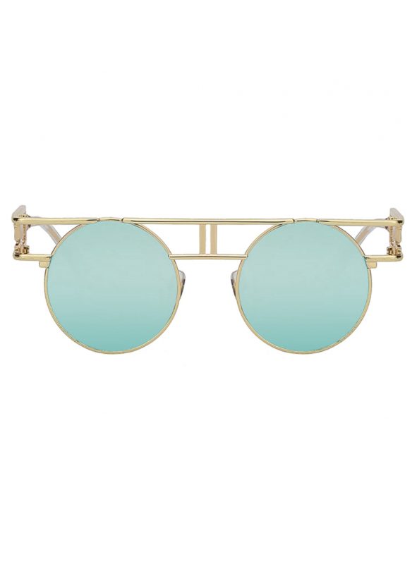 Retro ronde zonnebril steampunk blauw goud