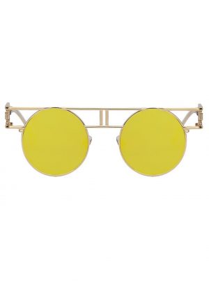 Retro ronde zonnebril steampunk geel groen