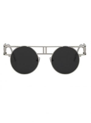Retro ronde zonnebril steampunk zilver