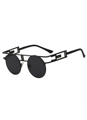 Retro ronde zonnebril steampunk zwart