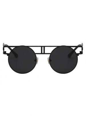 Retro ronde zonnebril steampunk zwart1