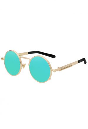 Ronde zonnebril blauw goud spiegelglazen hipster
