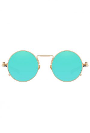 Ronde zonnebril blauw goud spiegelglazen hipster