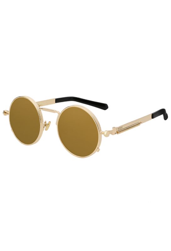 Ronde zonnebril gouden spiegelglazen steampunk hipster