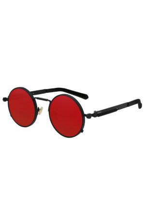 Ronde zonnebril rode glazen zwart steampunk hipster