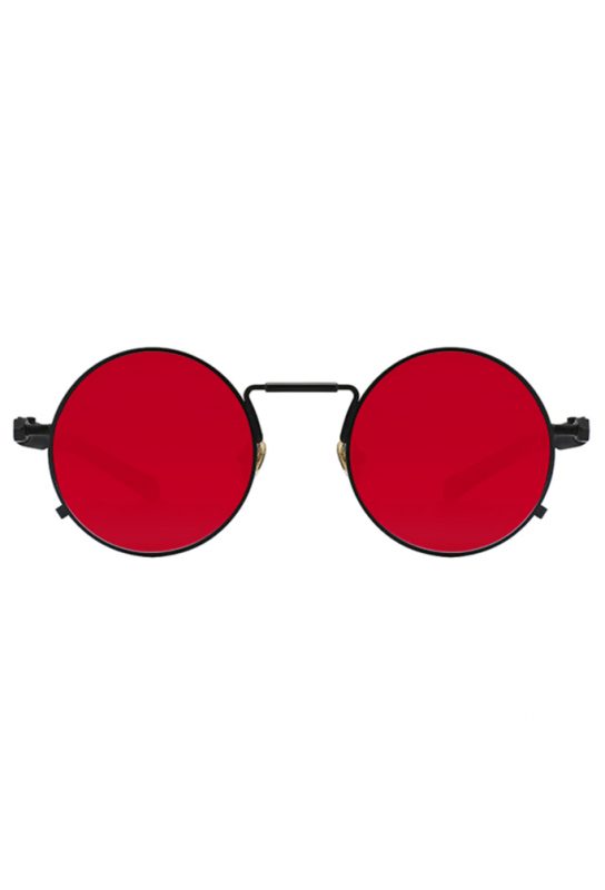 Ronde zonnebril rode glazen zwart steampunk hipster