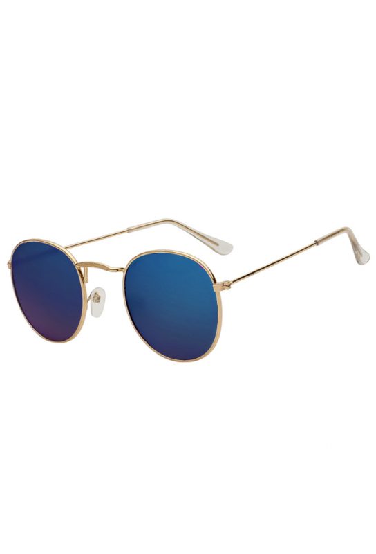 Ronde zonnebril round metal blauw spiegelglazen