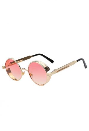 Roze bril ronde glazen goud steampunk