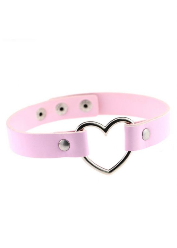Choker lichtroze leer hartje collar ketting