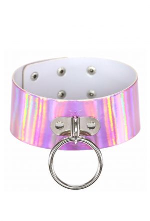 Roze iridescent choker ring halsband breed