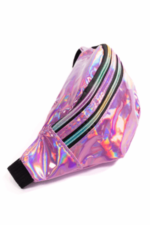 Roze iridescent heuptas holografisch twee ritsen 1