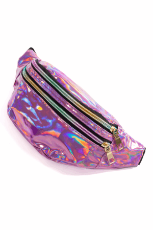 Roze iridescent heuptas holografisch twee ritsen 2