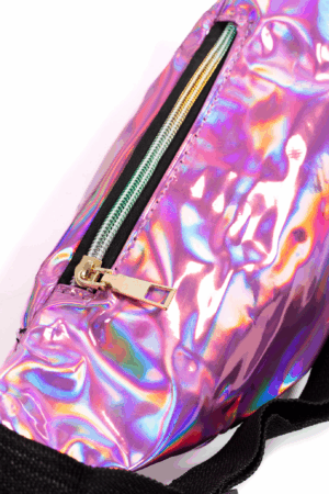 Roze iridescent heuptas holografisch twee ritsen 3