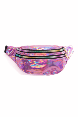 Roze iridescent heuptas holografisch twee ritsen