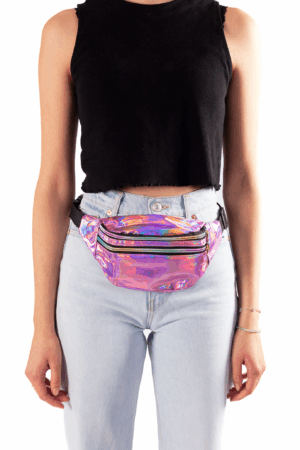 Roze iridescent heuptas holografisch twee ritsen 4