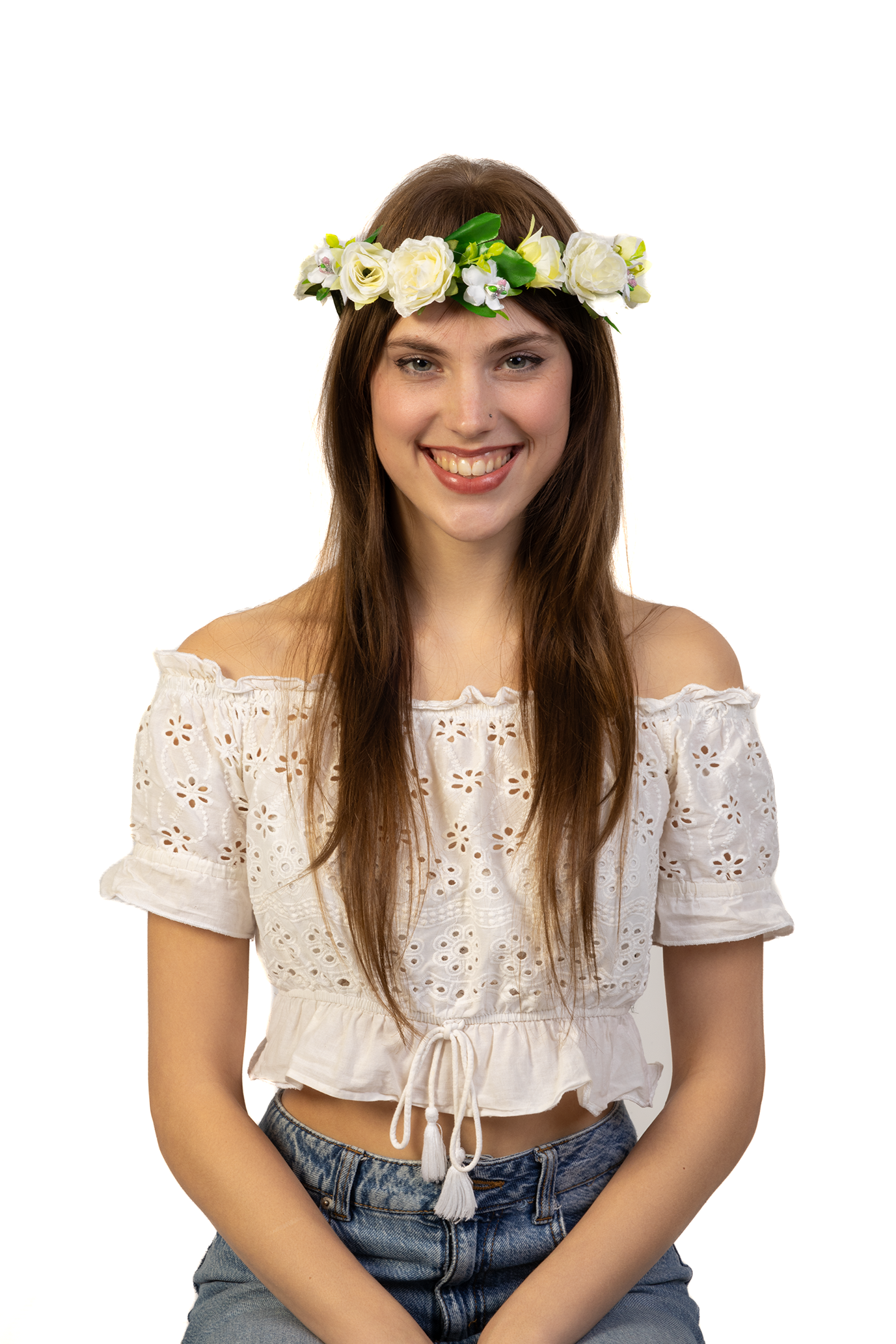 Rozenkrans Glitter Wit Haar Bloemenkrans Rozen Haarband 2