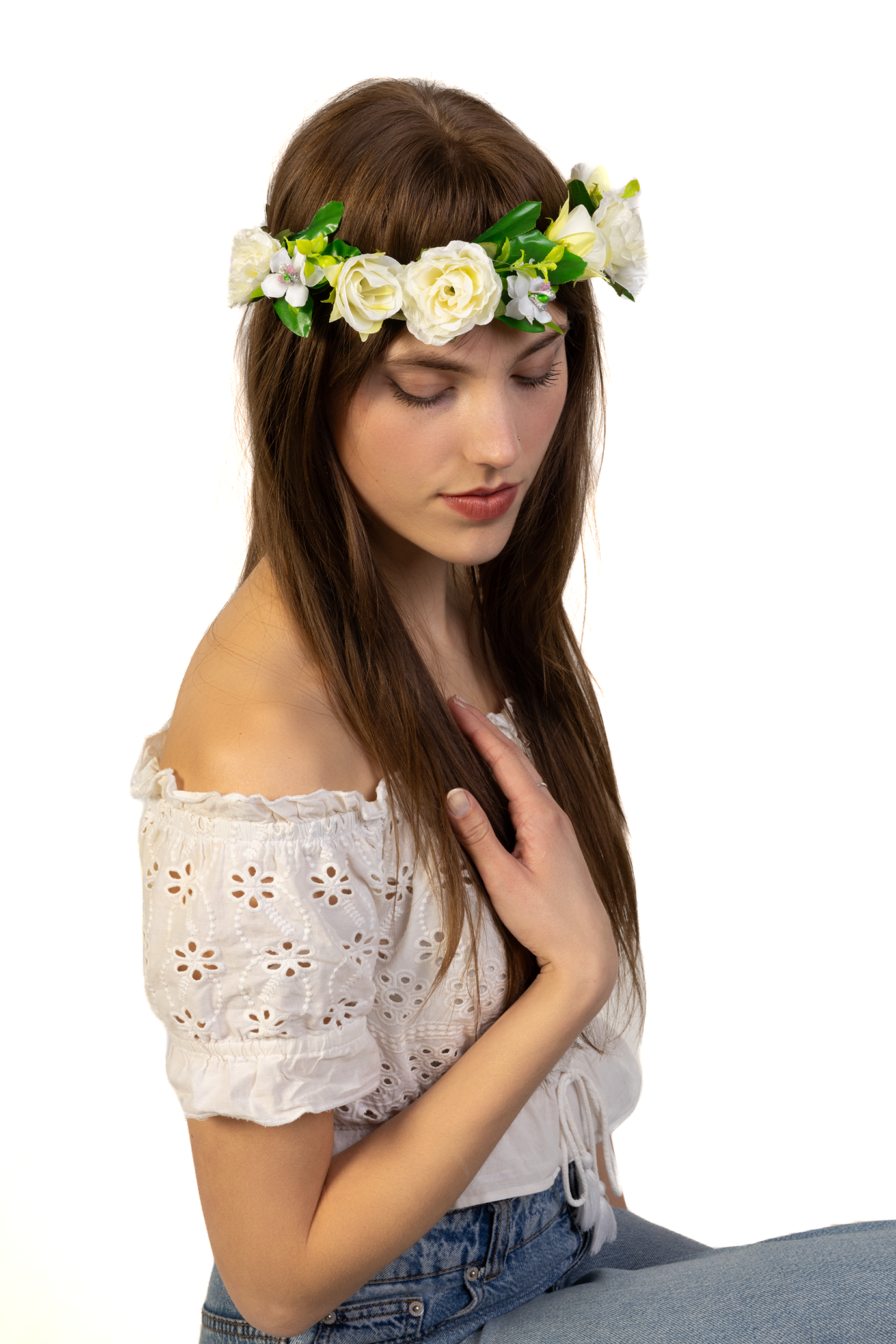 Rozenkrans Glitter Wit Haar Bloemenkrans Rozen Haarband