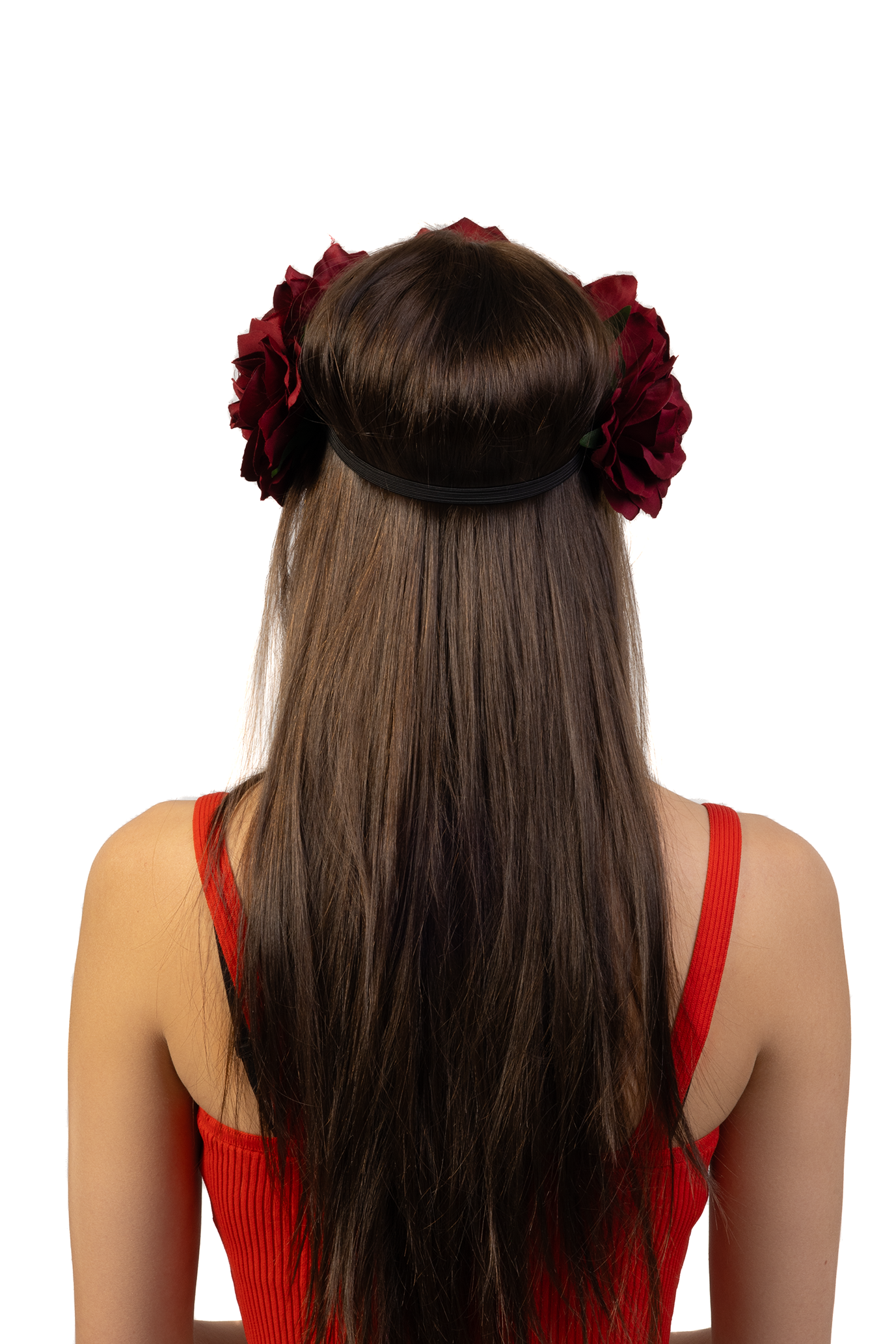 Rozenkrans haar donkerrood bloemenkrans rozen haarband elastiek 3