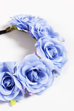 Rozenkrans haar lichtblauw bloemenkrans rozen haarband elastiek