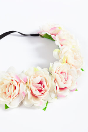 Rozenkrans haar lichtroze bloemenkrans roosjes haarband elastiek