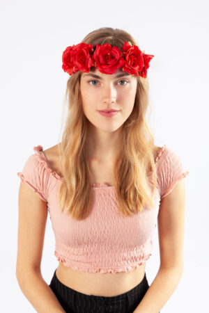Rozenkrans haar rood bloemenkrans 5 rozen haarband elastiek