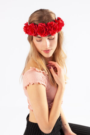 Rozenkrans haar rood bloemenkrans rozen haarband elastiek