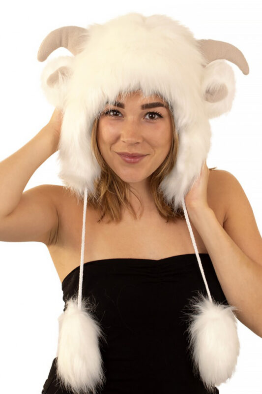 Schaap Muts Met Oortjes Hoorns Bontmuts Wit Fake Fur Ram Geit Oren