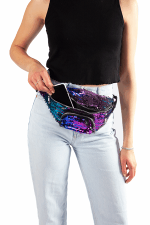 Sequin heuptas paars blauw omkeerbare pailletten fanny pack heuptasje 5