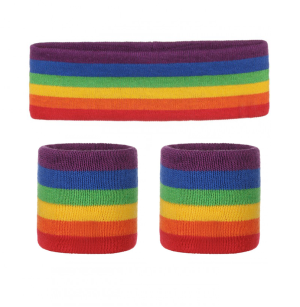 Setje zweetbandjes regenboog kind polsband hoofdband3