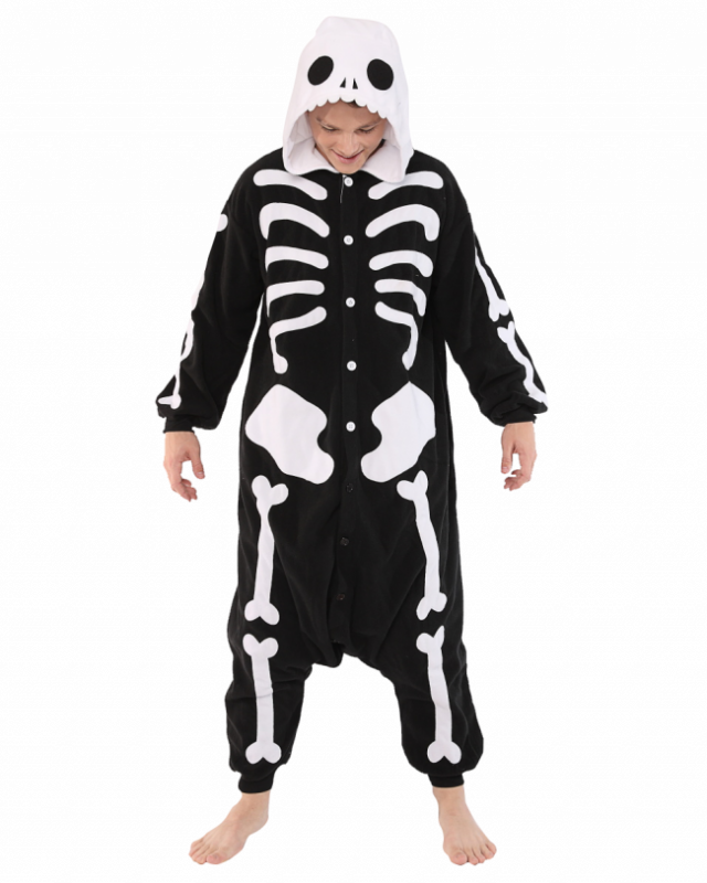 Skelet Onesie Botten Pak Halloween Kostuum Zwart Wit Skull