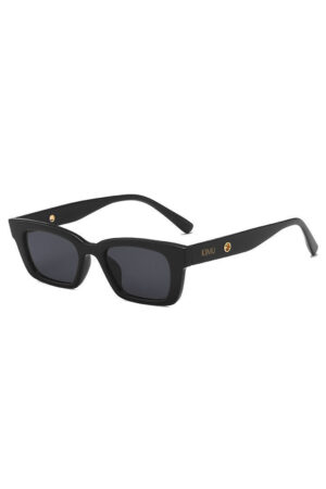 Smalle zonnebril puntig rechthoekig zwart retro kunststof montuur