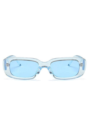 Smalle zonnebril rechthoekige glazen 90's Y2K lichtblauw transparant retro kunststof montuur