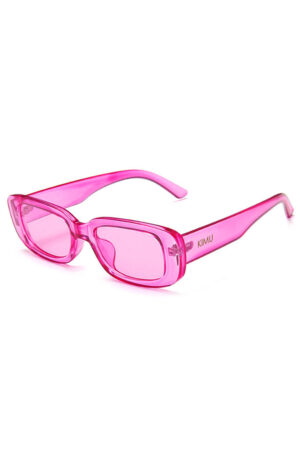 Smalle zonnebril rechthoekige glazen 90's Y2K roze transparant retro kunststof montuur