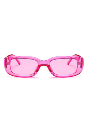 Smalle zonnebril rechthoekige glazen 90's Y2K roze transparant retro kunststof montuur