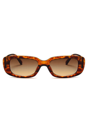 Smalle zonnebril rechthoekige glazen 90's Y2K turtoise bruin retro kunststof montuur