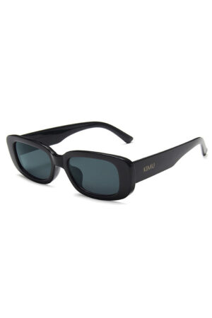 Smalle zonnebril rechthoekige glazen 90's Y2K zwart retro kunststof montuur