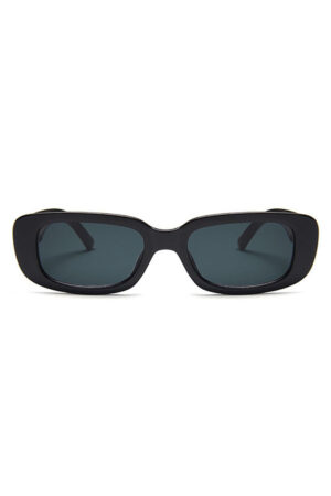 Smalle zonnebril rechthoekige glazen 90's Y2K zwart retro kunststof montuur