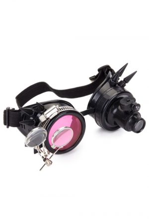 Steampunk bril goggles led lampje vergrootglas zwart roze
