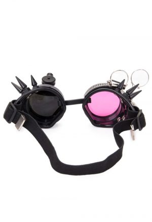 Steampunk bril goggles led lampje vergrootglas zwart roze
