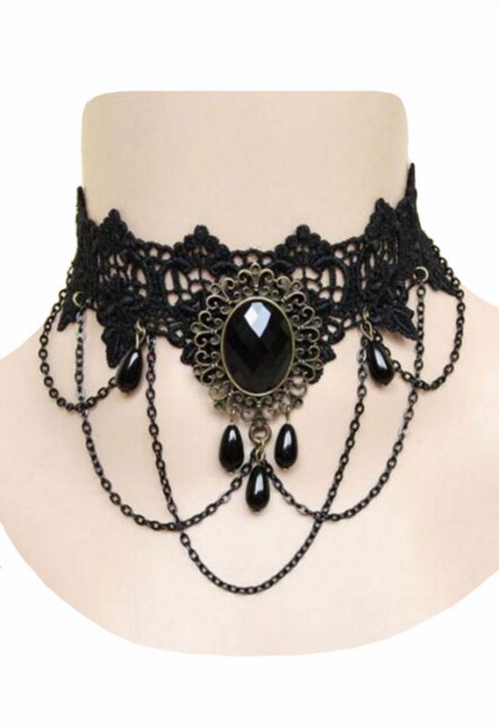 Steampunk choker kant ketting kraaltjes 4