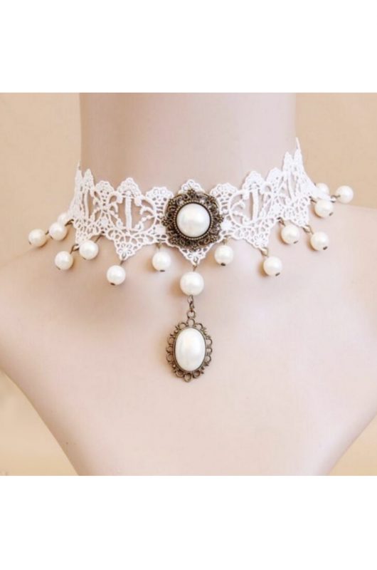 Steampunk choker wit kant ketting