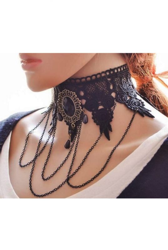 Steampunk choker ketting kant burlesque 5