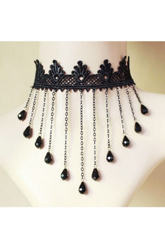 Steampunk choker ketting kant kraaltjes 1