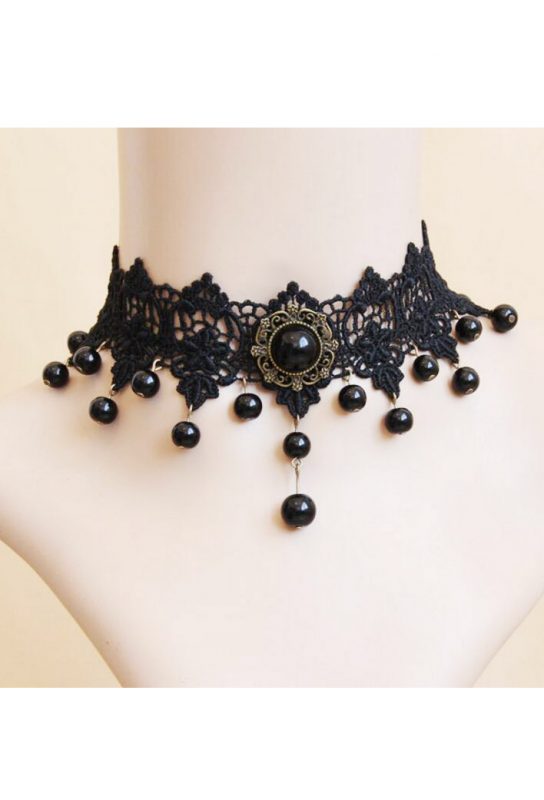 Steampunk choker ketting kant kraaltjes 2