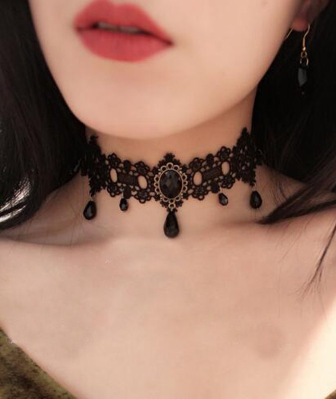 Steampunk choker ketting kant kraaltjes 6