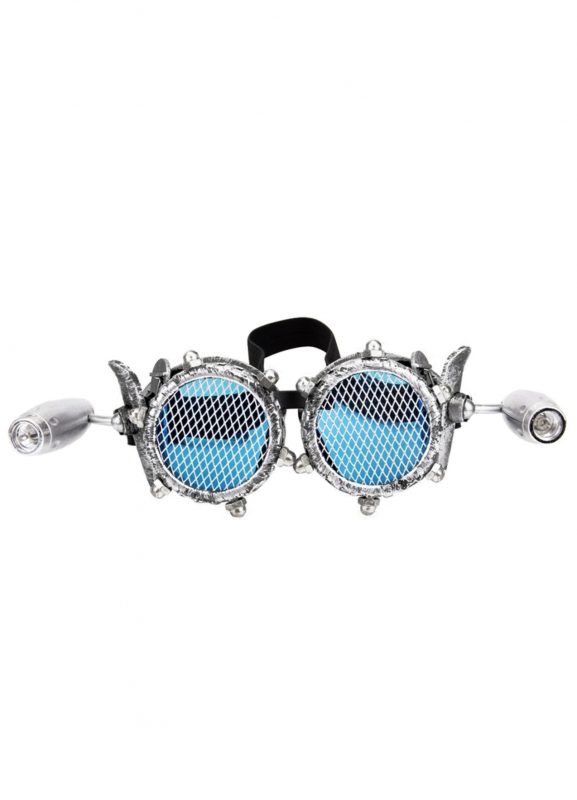 Steampunk goggles bril LED lampjes gaas zilver